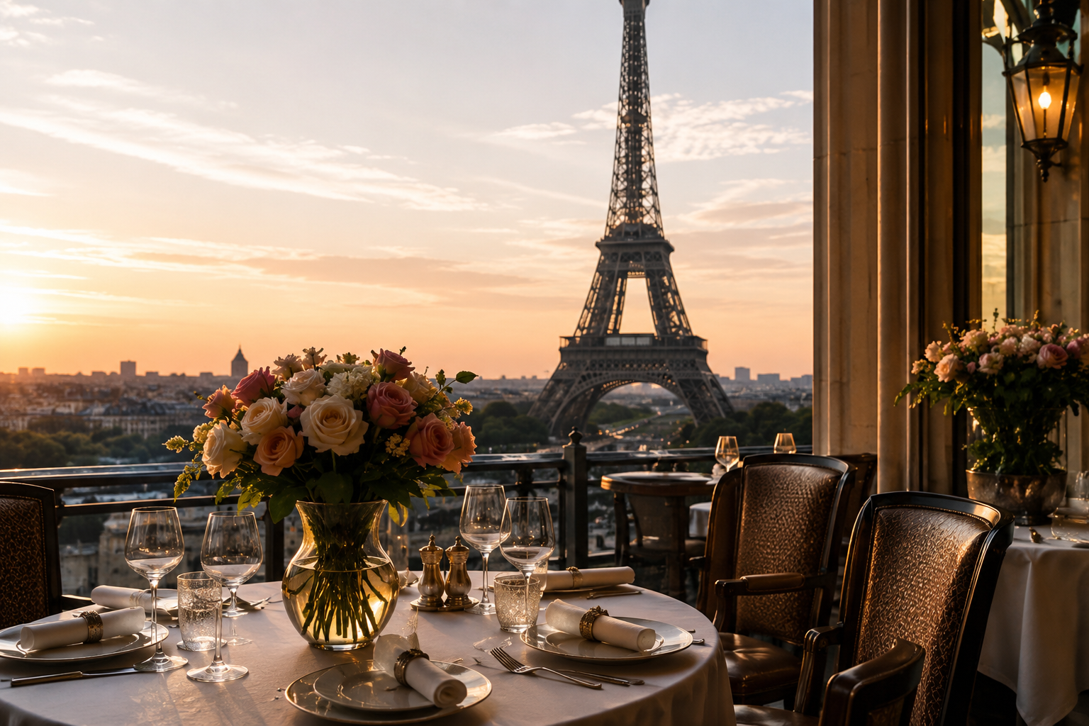 Table élégante avec vue sur la Tour Eiffel
